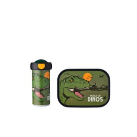 Mepal Campus Dino Lunch Set, Sealable Cup and Lunch Box with Bento Insert, Ideal for School and Leisure, Dishwasher Safe ABS (Acrylonitrile Butadiene Styrene), 20.7 x 7.5 x 18.8 cm