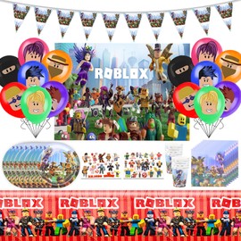 lbls2 Birthday Party Decorations- 59Pcs Happy Birthday Banner Balloons Colorful Tableware Decoration Set mit Plates Napkins Tattoos Tablecloths for Cartoon Theme Party Supplies for 10 Guests