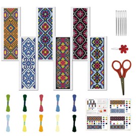 FREEBLOSS 6 Set Cross Stitch Bookmark Kits Hand Embroidery Kit for Beginners Traditional Decorative Patterns Counted Cross Stitch Kit Full Cross Stitch Embroidery Kit for Women Hobby 22 * 8cm