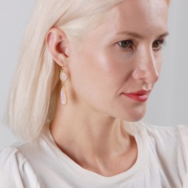 Humble Chic Simulated Druzy Teardrop Dangle Light Pink Earrings for Women - Tear Drop Earrings Jewelry - Boho Bridal Wedding Long Earrings for Bride or Bridesmaid, Gold - Created Rose Quartz