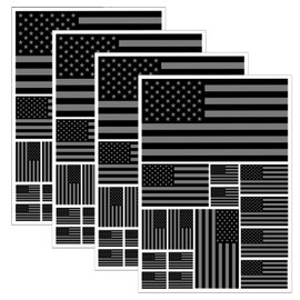 American Flag Sticker, 4 Pack Black American US Flag Stickers Decals for Car Helmet in Various Multiple Sizes, Waterproof Vinyl Materials for Car Bumper, Laptop, Skateboard, Tumblers etc.
