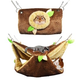 Small Animal Hammock, Hamster Hanging Bunkbed Hammock & Tunnel Warm Bed House Cage Nest Cage Hanging Tunnel and Hammock for Sugar Glider Squirrel Hamster Parrot Mice Chinchilla Flying Squirrel Rat