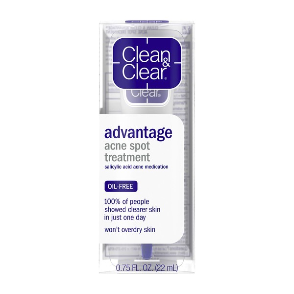 Clean & Clear Advantage Acne Spot Treatment, Oil Free Acne Treatment with Salicylic Acid, Witch Hazel, and BHA, Gel Pimple Cream for Adults and Teens, Witch Hazel & Salicylic Acid Medication,.75 oz (Pack of 3)
