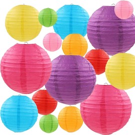 16 Pcs Colorful Paper Lanterns (Multicolorsize of 4” 6” 8” 10”) - Chinese/Japanese Paper Hanging Decorations Ball Lanterns Lamps for Home Decor Parties and Weddings