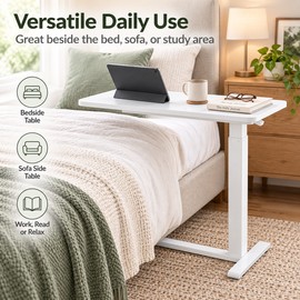 Adjustable Overbed Laptop Table – Rolling Bedside Desk with Casters