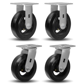 CWfutureparts Caster Wheels 6" x 2" Heavy Duty Industrial Casters,Rubber on Cast Iron Wheels,Dumpster and Trash Bin Casters,2 Rigid 2 Swivel Top Plate Casters, Load Capacity 4000 lbs