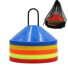 MTSDM Football Training Cones, Agility Soccer Cones, 50 Pcs Soccer Markers Disc with Net Bag and Holder, Agility Field Cones, Soccer Markers Disc for Drills, Agility, Speed, and Footwork Practice