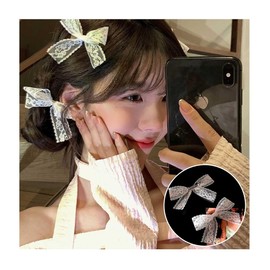 Bowknot Hair Clip, Set of 8, Bud, Bow, Lace Ribbon, Hair Ornament, Cute, Hairpin, Forest Girl, Princesses, Bowknots, Stylish, Lace, Ribbon Included, Hair Accessories, Girls, Tea Parties, Weddings,