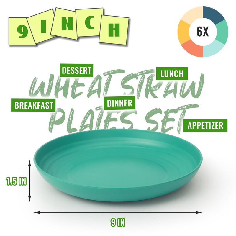 Perlapoc Wheat Straw Plates, 9 in Deep Dinner Plates Set