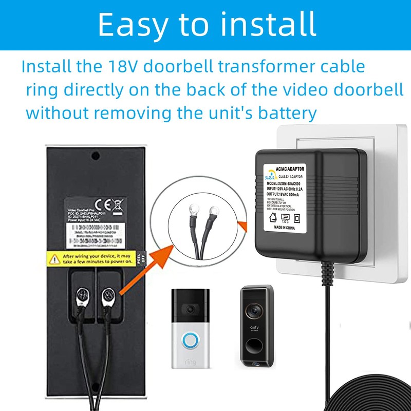 Black Video doorbell Special Power Transformer,18V500MA doorbell Power Adapter, Compatible