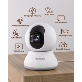 blurams 2K Indoor Surveillance Camera, 360° WiFi Camera, Motion Tracking, Night Vision, Pet Camera with Two-Way Audio, Compatible with Alexa and Google (2.4 GHz Wi-Fi)