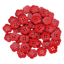 sourcing map 50pcs Flower Resin Sewing Buttons 18mm 4 Hole Resin Sewing Decorative Buttons Cute Flower Shape Buttons for Crafts Cardigan Clothes Shirts DIY, Red