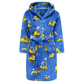 SRVNFBKT Boys Girls Robe Soft Fleece Bathrobe for Kids Blue Excavator 4-5T