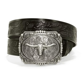 Moranse Western Cowboy Horse & Bull Style Buckle And Genuine Cow Leather Belts