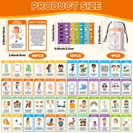 60PCS ADHD Coping Skills Cards Emotional Regulation Tool for Kids Grounding Cards Anxiety Stickers Therapy Games Calm Down Corner Supplies Focus Training and Stress Relief ADHD Tools for Teens Adults
