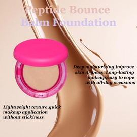 Peptide Bounce Balm Foundation with Brush, Medium Buildable Coverage Powder Make Up for Mature Skin, Natural Age Defying Powder for Older Women, Foundation Full Coverage for All Skin Types(Natural)