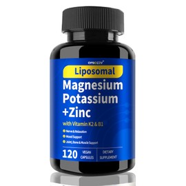 Magnesium Potassium Supplement, 1600mg Liposomal Magnesium Aspartate, Potassium Chloride, with Zinc, K2, Vitamin B1 for High Blood Pressure, Support Vascular, Bone & Leg Cramps, 120 Veg Capsules