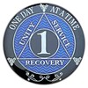 AA 1 Year Recovery Medallion, Silver, Blue and Black Color,