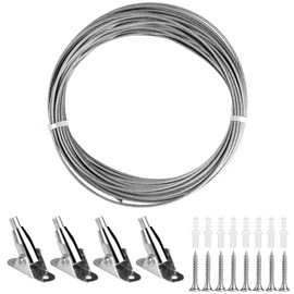 Steel Cable, Cable Tension Set, 10 m x 2 mm, Rope Tension System, Adjustable Curtain Rope with PVC-Coated, Steel Cable 2 mm, Adjustable Garden Wire Ropes, for Hanging Curtains, Lamp Suspension