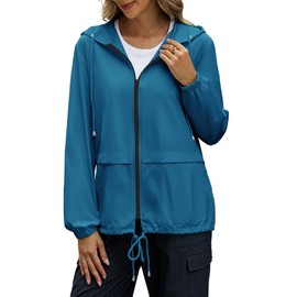 POGTMM Rain Coat for Women Waterproof Lightweight Rain Jacket Women Packable Hooded Windbreaker, L, Dark Blue