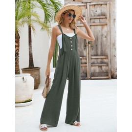 Blooming Jelly Womens Wide Leg Casual Jumpsuits Summer Comfy Overalls Button Down Outfits 2024 (Medium, Army Green)