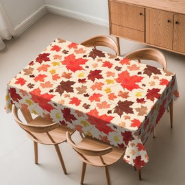 LALIMEYA Maple Leaf Fall Tablecloth Harvest Vintage Leaves Rectangle Table Cloth for Thanksgiving Day Autumn Maple Leaf Washable Table Cover with Wavy Edging Suitable for Dining Kitchen 54×72 in