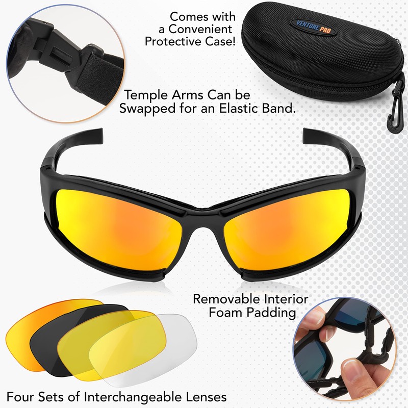 Venture Pro Outdoors Safety Glasses Kit with Interchangeable Lenses, Anti-Scratch