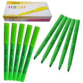 Pen-S Fluorescent Highlighter Pens, GREEN, Chisel Tip, 1-4mm Lines, Pack of 10, Multipack, Quick Dry, School Office Home Highlighters, iVAIDEX Black Ball Pen