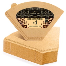 Cafe Le Rou Natural Unbleached Paper Cone Coffee Filters, #4 Size, Brown, 200 Count, for Pour-Over and Drip Coffee Makers'.