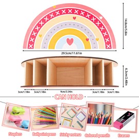 Huiyoulan Wooden Desk Organiser, Rainbow Pen Holder, Pen Holder, Table Organiser, Multifunctional Organiser for Children, Office Supplies, Pen Box, Classroom Organisation