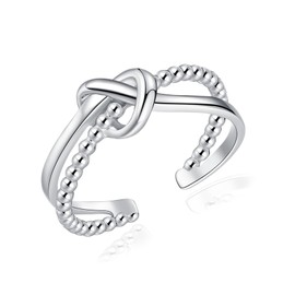 Cangall Silver Women's Rings, 925 Sterling Silver Open Adjustable Rings, Elegant Simple Silver Rings in X Shape/Knot Shape, Infinity Stackable Open Knuckle Finger Rings for Women Girls, Silver