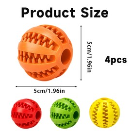 QhgPnt Dog Treat Chew Ball, 4 Pack Interactive Treat Dispenser Dog Toy for Small Medium Dogs, Teeth Cleaning Chew Balls with Dental Health Benefits, 5 cm Multi-Color Set (Yellow Red Green Orange)