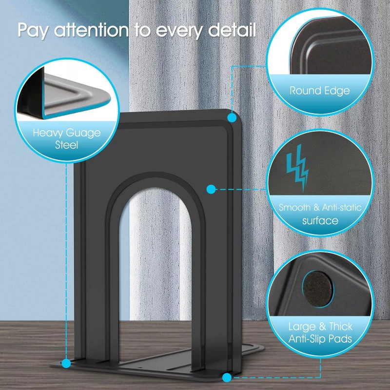 HappyHapi Bookends, 28pcs Metal Bookends, Black Book Ends Holder, Book