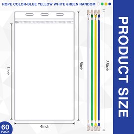 Patelai 60 Pcs Extra Large 4 x 8 Inch Plastic Credential Badge Holders Bulk Clear Ticket Badge Holders with Badge Lanyards Waterproof ID Protector Sleeves Vertical Name Tags for Events