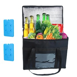 Large Foldable Cool Bag, 35 L Cool Bag, Picnic Thermal Bag, Ice Bag with Ice Crystal Box, Handles, Double Zip Lid, Reusable Cool Box for Shopping, Picnic, BBQ, Outdoor