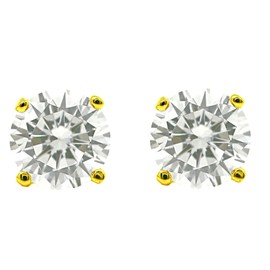 Stainless Steel Diamond Stud Earrings for Women & Men, 1ct Round Cut Simulated Diamond Earrings, Cubic Zirconia Push Back Earrings (Yellow Gold Color Finish)