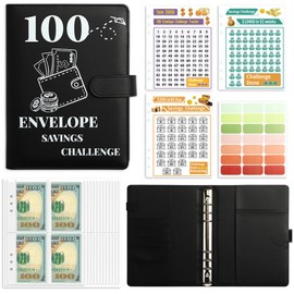 100 Envelope Challenge Binder, Money Saving Challenge with Cash Envelopes, Sticker, Budget Savings Challenge Book Cash Binder Savings Binder for School, Home, Office