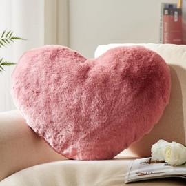 YRXRUS Heart Pillow, Rose Heart Pillows, Love Pillow Gifts, 14X17 Inch Large Heart Shaped Pillows, Faux Rabbit Fur Coquette Room Decor Throw Pillows, Living, Bedroom, Indoor Outdoor