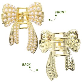 Mikinona Pearl Bow Hairpin 2pcs Hair Clasp Claw Clip for Women Decorative Hair Clips