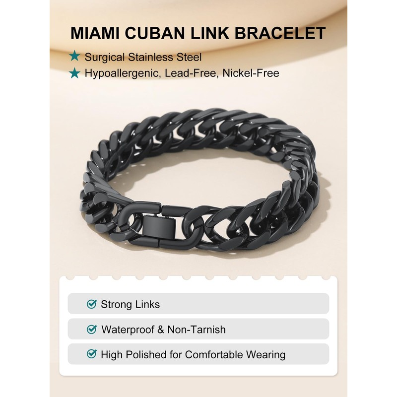 Supcare Black Mens Bracelet Always Remember 12mm Width 7.5 Inches