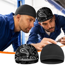 Tarpop 10 Pcs Men Cooling Skull Caps Welding Hard Helmet Liner Cycling Skull Caps Wicking Beanie Do Rag Head Wrap for Men(Solid Color + Cashew Pattern Style)