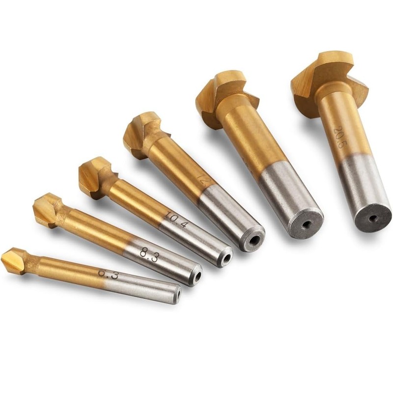 Shallho 6-Piece 90° Countersink Set, HSS Countersink Set, Titanium Coating,
