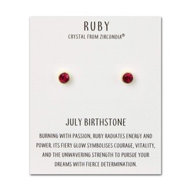 Philip Jones Gold Plated July (Ruby) Birthstone Earrings Created with Zircondia® Crystals