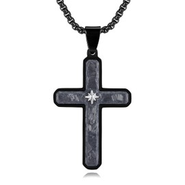 ketryep Black Cross Necklace for Men Stainless Steel Mens Cross Pendant Chain Necklace for Men Religious Jewelry Gifts Chain 24 Inches (Black, 24inch)