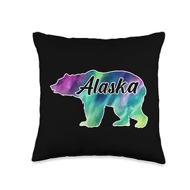 Alaska Bear Northern Lights by SRD Alaska Bear Northern Lights Aurora Borealis Nature Sky Women Throw Pillow, 16x16, Multicolor