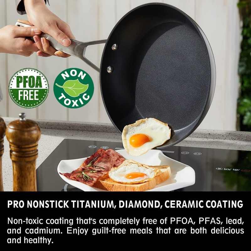 MsMk 10 Inch Frying Pan Nonstick with Lid, Induction Fry