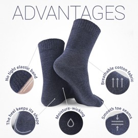 YARMIS Cotton Diabetic Socks for Women & Men - Neuropathy Socks Non Binding Crew Socks Loose Fit, 6 Pairs Size 10-13 black