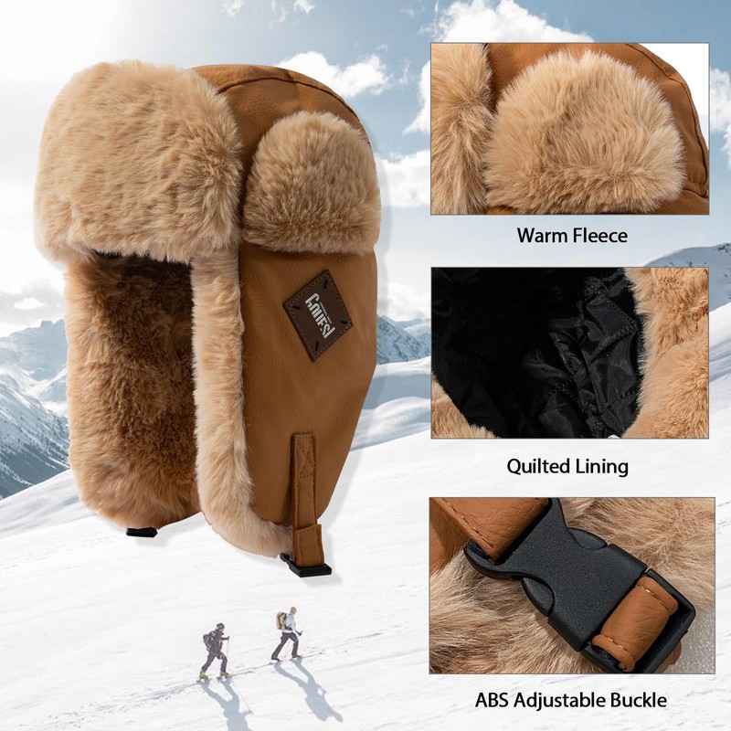 Clakllie Warm Trapper Ear Flaps Hats Russian Fur Hat Trooper
