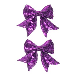 Koolgil 3-inch Sequined Bow Hair Clips For Baby Girls, Toddler, Kids and Young Women Birthday Party Wedding Christmas Occasions Pet Accessories Set of 2 (Dark Purple)