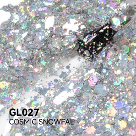 MAYCHAO Rainbow Silver Glitter Gel Nail Polish, 15ML Holographic Glitter Gel Nail Polish, Soak Off UV LED Nail Varnish for Nail Art Starter Manicure Salon DIY at Home, 0.5 OZ